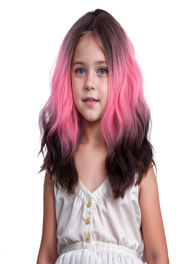 DUDUWIG Girls Pink Ombre Black Wig Short Pink to Black Wavy Curly Wig for Kids Children Side Part Wigs Synthetic Hair Wigs Hairnet Include - Image 2